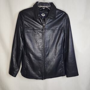 Men's Dockers Genuine Leather Jacket, Black, Full Zip, Size S Biker, Bohemian